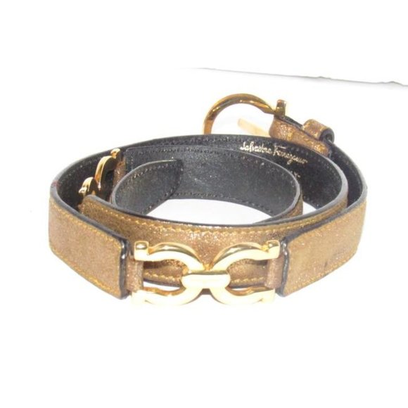 Salvatore Ferragamo Gold Leather Gancini Belt main image 8